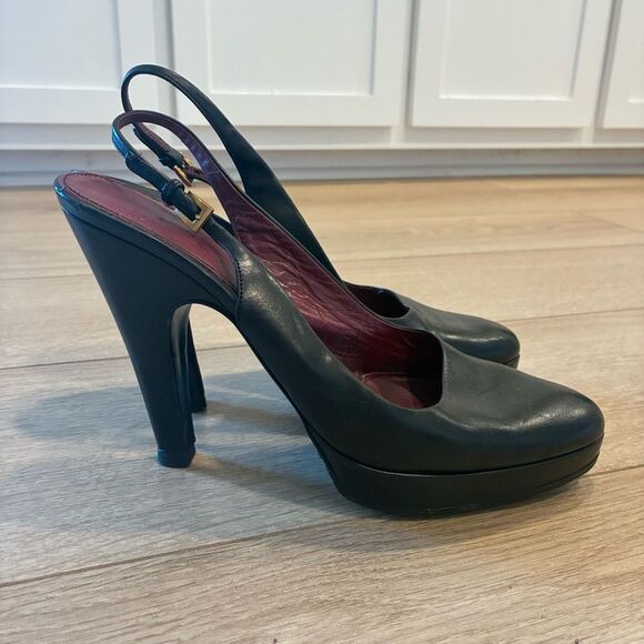 Prada Shoes - Prada Vintage Leather Women’s Slingback Platform Pumps Heels Black Size 39/9 US